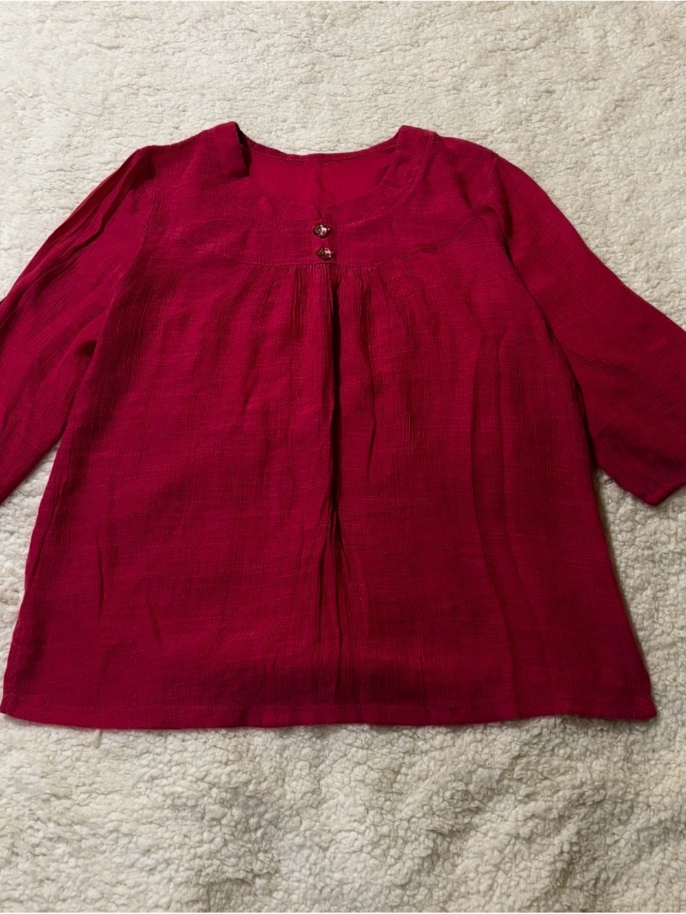 Women’s Raspberry Pink Textured Peasant Top0427